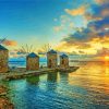 Sunset At Greece Chios Windmills paint by numbers