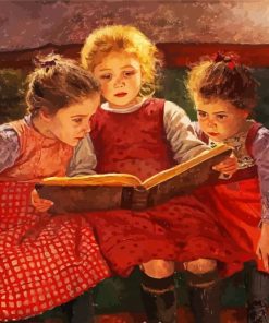 Three Sisters Reading Book paint by numbers