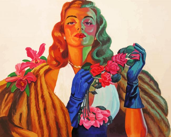 Vintage Girl And Flowers paint by numbers