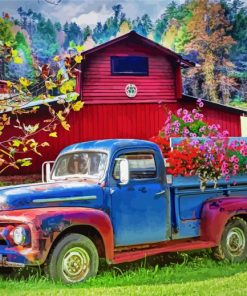 Old Truck And Flowers paint by numbers