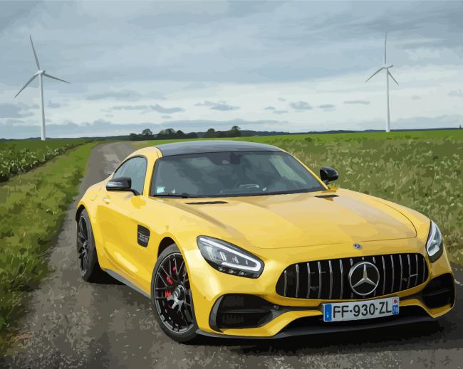 Yellow Mercedes Amg Gt paint by numbers