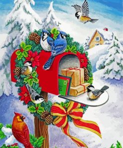 Christmas Mailbox With Birds paint by numbers