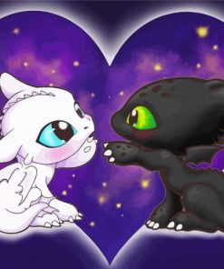 Cute Toothless And Lightfury paint by numbers