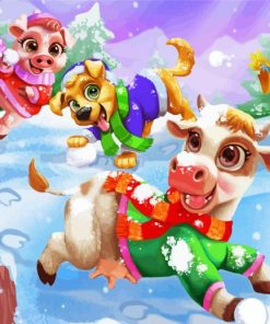 Happy Animals Enjoying The Snow paint by numbers
