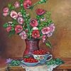 Hollyhocks Vase Still Life paint by number