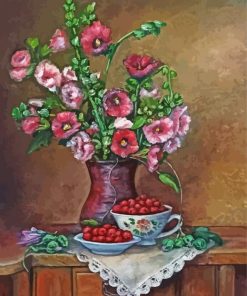 Hollyhocks Vase Still Life paint by number