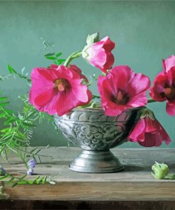 Hollyhocks Vintage Vase paint by numbers