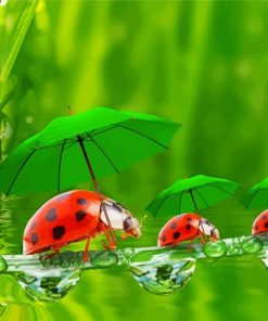 Ladybeetles And Green Umbrellas paint by numbers