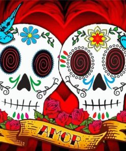 Mexican Love Skull paint by number