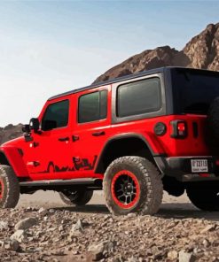 Red Jeep Car In Desert paint by numbers