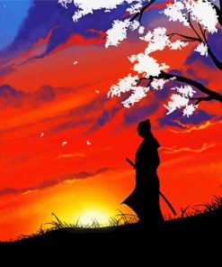 Samurai Silhouette Sunset paint by number