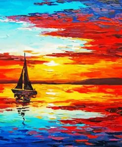 Sunset Sail Boat paint by number