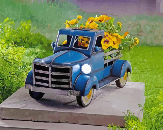 Truck And Flowers paint by number
