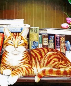 Aesthetic Cat With Book paint by number