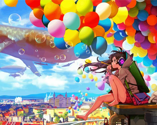 Anime Girl And Whales paint by numbers
