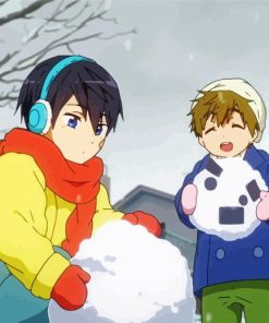 Anime Kids Snow Fight paint by number