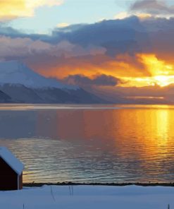 Beautiful Norwegian Cabin By Lake paint by numbers