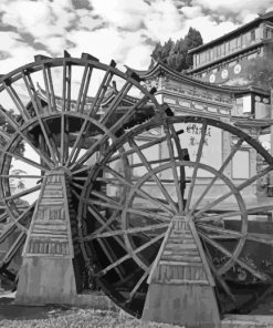 Black And White Old Water Mills paint by numbers