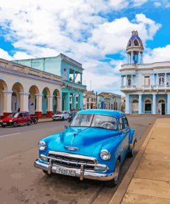 Blue Car In Cienfuegos paint by numbers