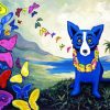 Blue Dog And Butterflies paint by numbers