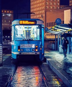 Blue Trolley At Night paint by numbers
