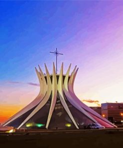 Brasilia Cathedral Building By Niemeyer paint by number