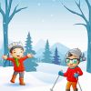 Cartoon Children In Snow paint by number