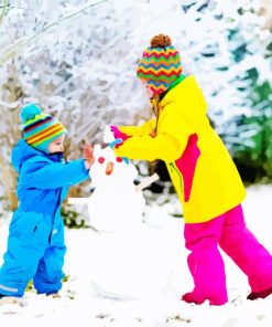 Children In Snow paint by number