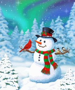 Christmas Snowman With Bird paint by numbers