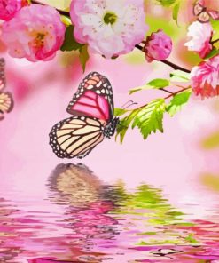 Pink Flower Blossom Butterfly paint by number