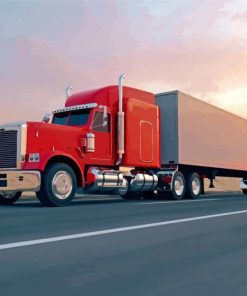 Red Semi Truck On Road Paint by numbers