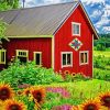 Red Barn And Sunflowers paint by numbers