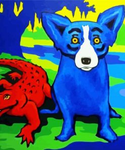 Red Crocodile And Blue Dog paint by numbers