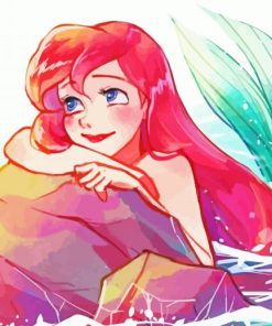 Red Hair Ariel Mermaid In Water paint by number