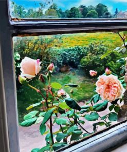 Roses Out The Cottage Window paint by number