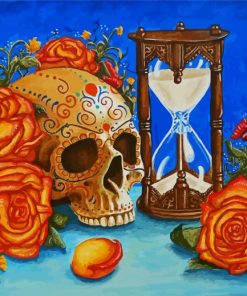 Sand Clock With Skulls And Roses paint by numbers