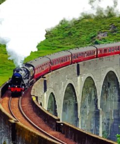 Train On Viaduct Bridge paint by number