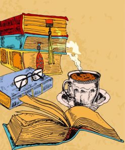 Vintage Books And Coffee paint by numbers