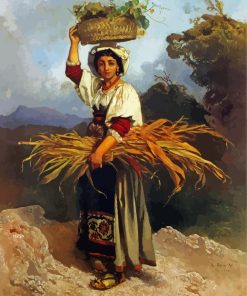 Woman Carrying Basket Art paint by numbers