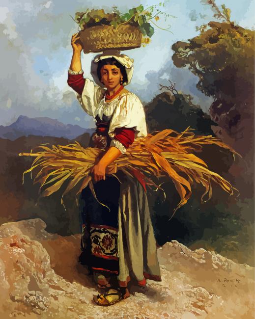 Woman Carrying Basket Art paint by numbers