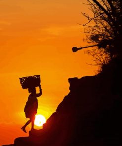Woman Carrying Basket Silhouette paint by numbers