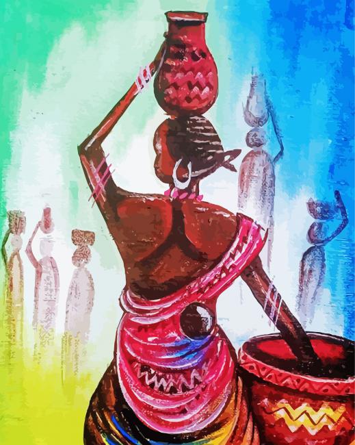 Woman Carrying Jar And Basket paint by numbers