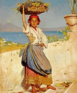 Young Woman Carrying Basket paint by numbers