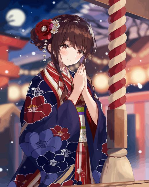 Anime Girl Wearing Kimono paint by number