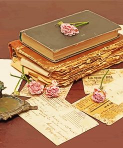 Vintage Books And Old Flowers paint by number