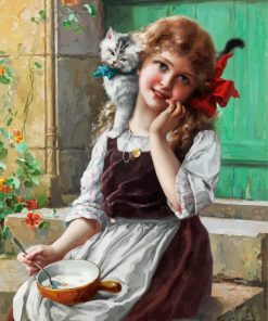 Blonde Little Girl And Kitten paint by number