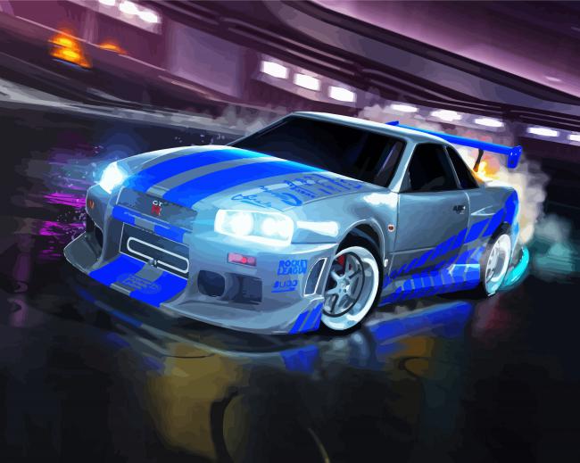 Blue And Grey Nissan Skyline paint by number