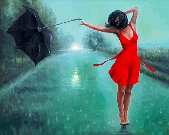 Girl Dancing In The Rain paint by number
