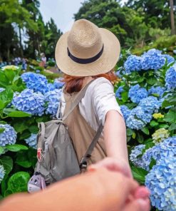 Girl In Blue Flower Field paint by number