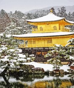 Golden Pavilion In Snow paint by number